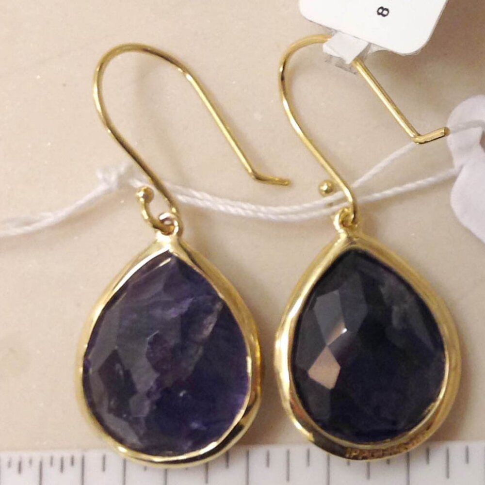 NWT $1,495 Ippolita Rock Candy 18K Yellow Gold Iolite Medium Teardrop Earrings